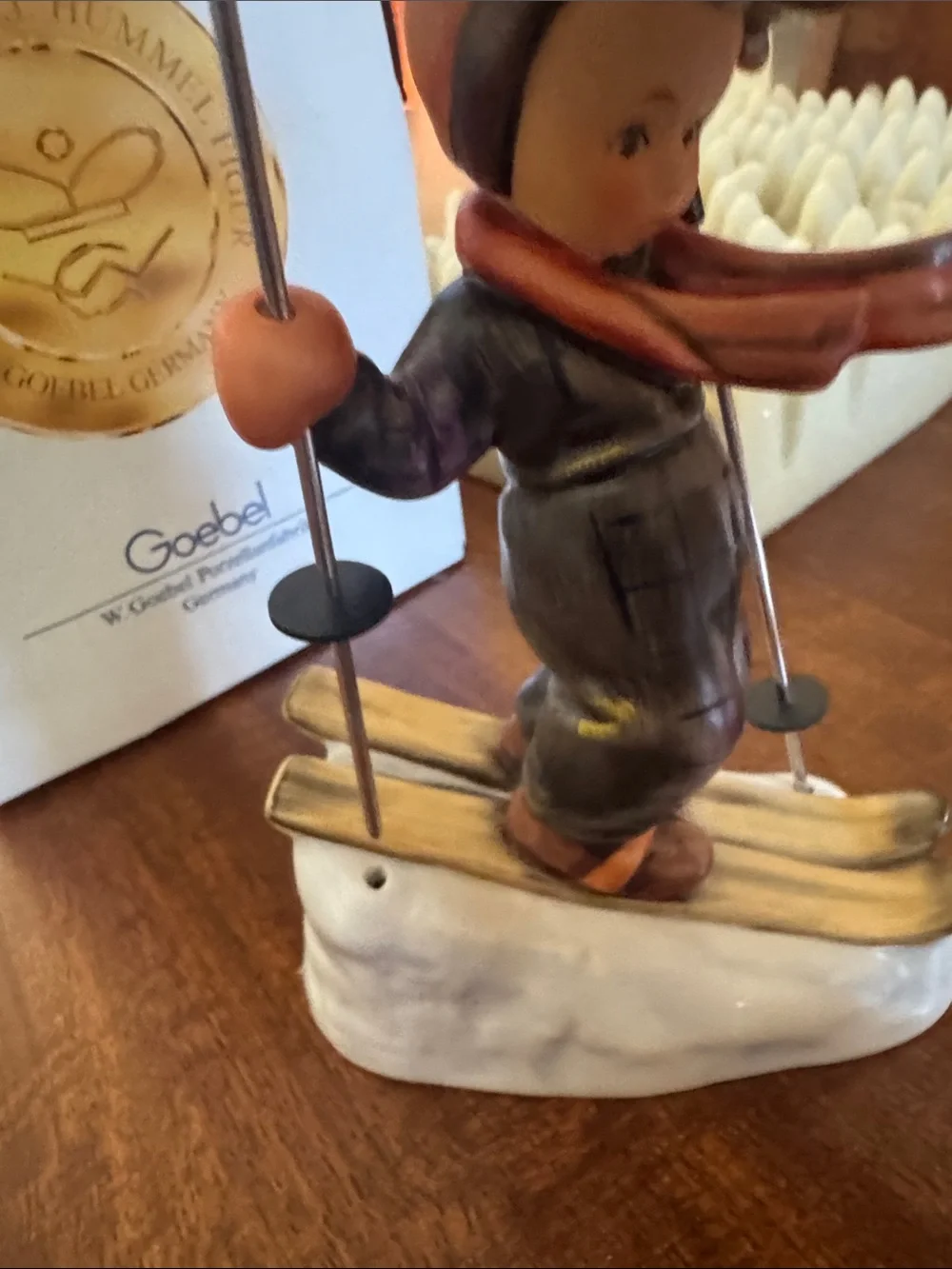 Vintage M. J. Goebel Hummel Hand-Painted Ceramic Skier Figurine w/ original box